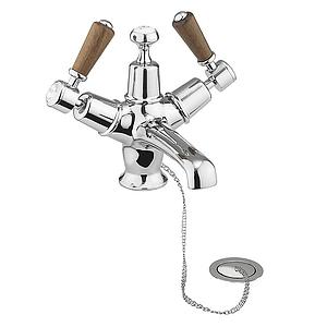 Burlington Qt Kensington 1h Basin Mixe With Plug & Chain, High/low Centre - Walnut