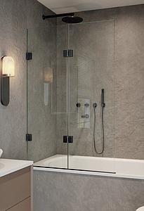 Showerlab VIEW 14.2 H SQUARE TOP TWO OUBLE HINGED BATH SCREEN 1011-1023x1500 Standard - Fixed sizes only Clear Glass , Left Hand , Open IN , Brushed Nickel