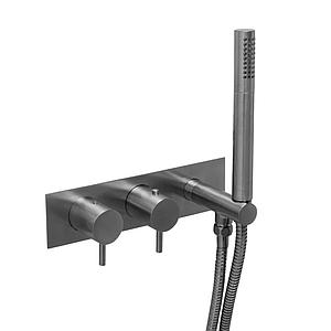 Just Taps Vos Thermostatic Concealed 2 Outlet Shower Valve With Attached Handset Brushed Black