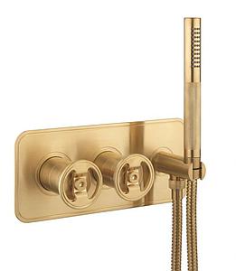Crosswater Union 2 Handle Trimset for Shower Mixer Valve WLBP1501R+ with Handset & Hose Brushed Brass