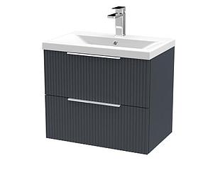 Hudson Reed Fluted 600mm Wall Hung 2 Drawer Vanity in Soft Black Including Basin 1