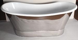 Sj Fraser Stainless Steel Double Boat Freestanding Bath - Gloss White Enamel Interior / Polished Nickel Exterior 1700 X 720mm
