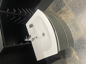 Faeber Vienna Curved Front 2 Drawer Vanity Unit In Matt Mouse Grey W/ Matt Basin & Jtp Tap