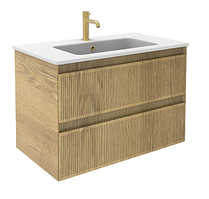 Saneux Monument 80cm 2 Drawer Wall Mounted Unit - Portland Oak