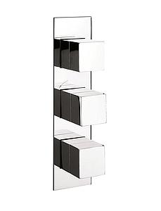 Crosswater Watersquare 2 Outlet 3 Handle Thermostatic Shower Mixer Valve with Slim Backplate Chrome